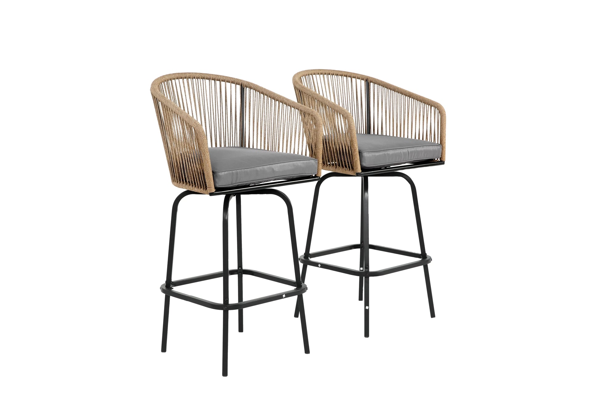 MOONMISS Outdoor Patio 360° Swivel All Weather Rattan Bar Stools(set of 2) with Backrest-Gray