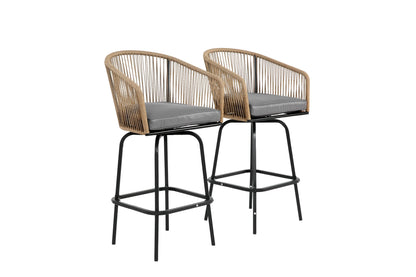 MOONMISS Outdoor Patio 360° Swivel All Weather Rattan Bar Stools(set of 2) with Backrest-Gray