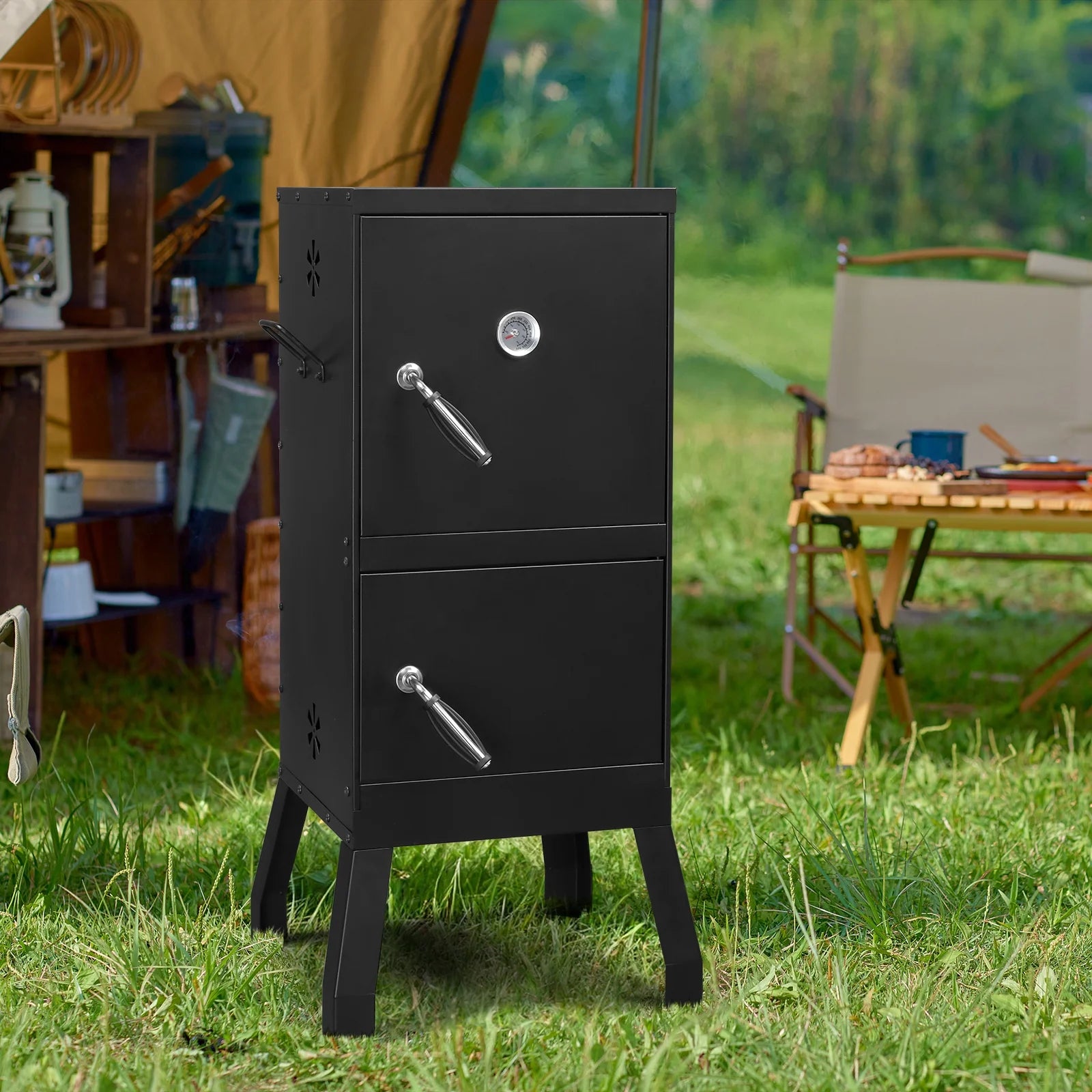 Zimtown Charcoal Grill BBQ Smoker Outdoor Barbecue Pit with 3 Levels Patio Backyard Black