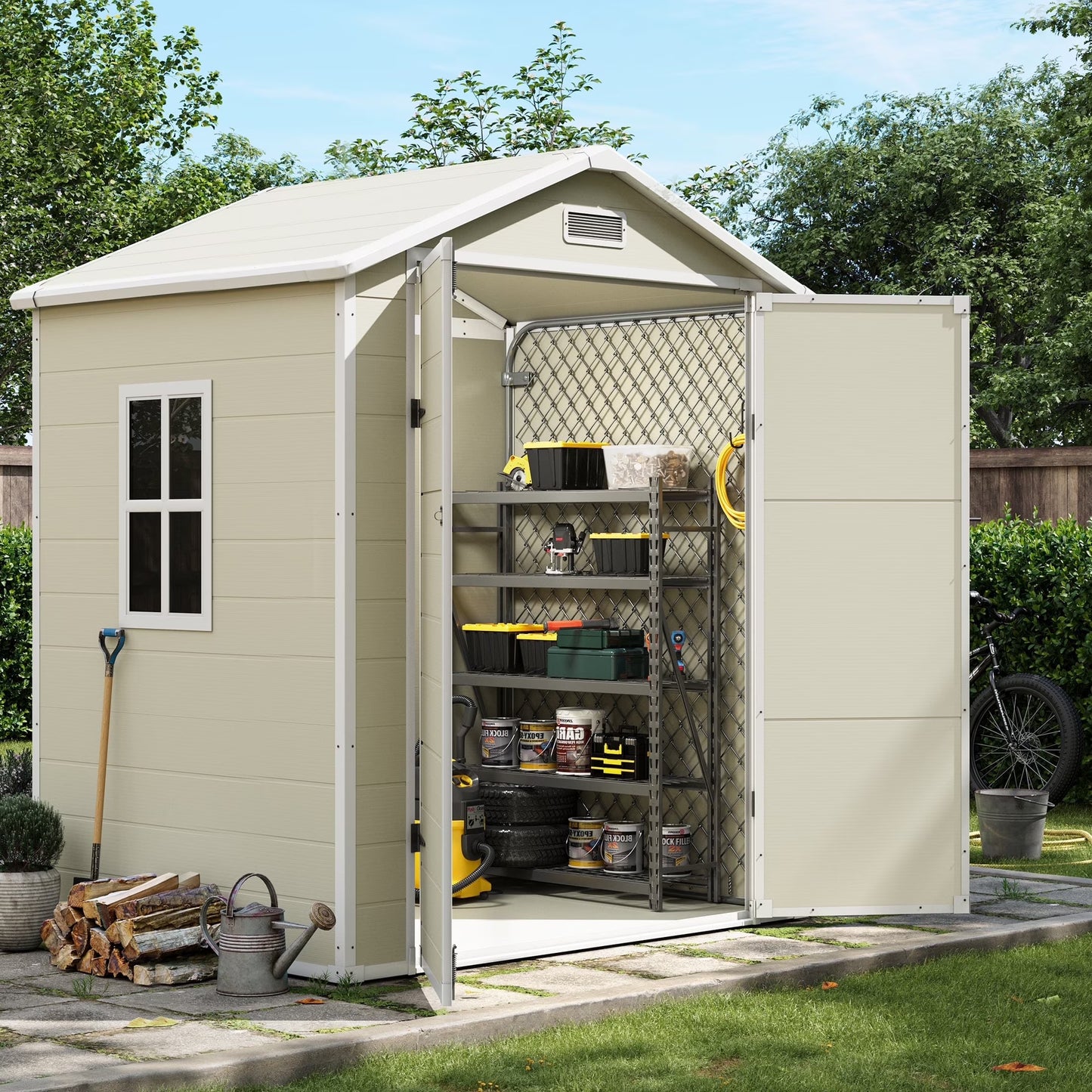 UDPATIO Outdoor Storage Shed 5x3 FT, Resin Garden Shed for Backyard, Patio, Lawn, Grey & White