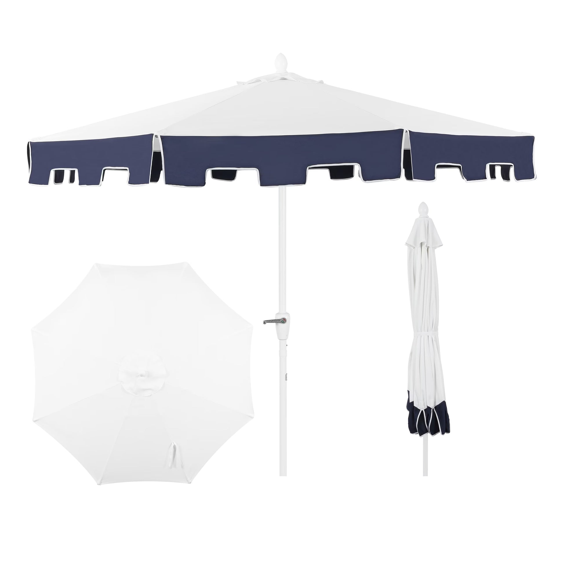 JONATHAN Y Baiona 9 ft. Market Patio Umbrella, Classic Mid-Century with UV Protection, Auto-Tilt, Crank and Wind Vent, White/Coral Pink
