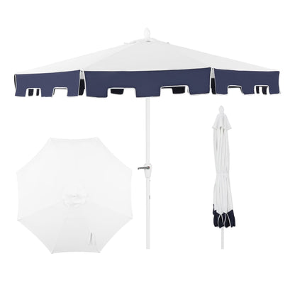 JONATHAN Y Baiona 9 ft. Market Patio Umbrella, Classic Mid-Century with UV Protection, Auto-Tilt, Crank and Wind Vent, White/Coral Pink