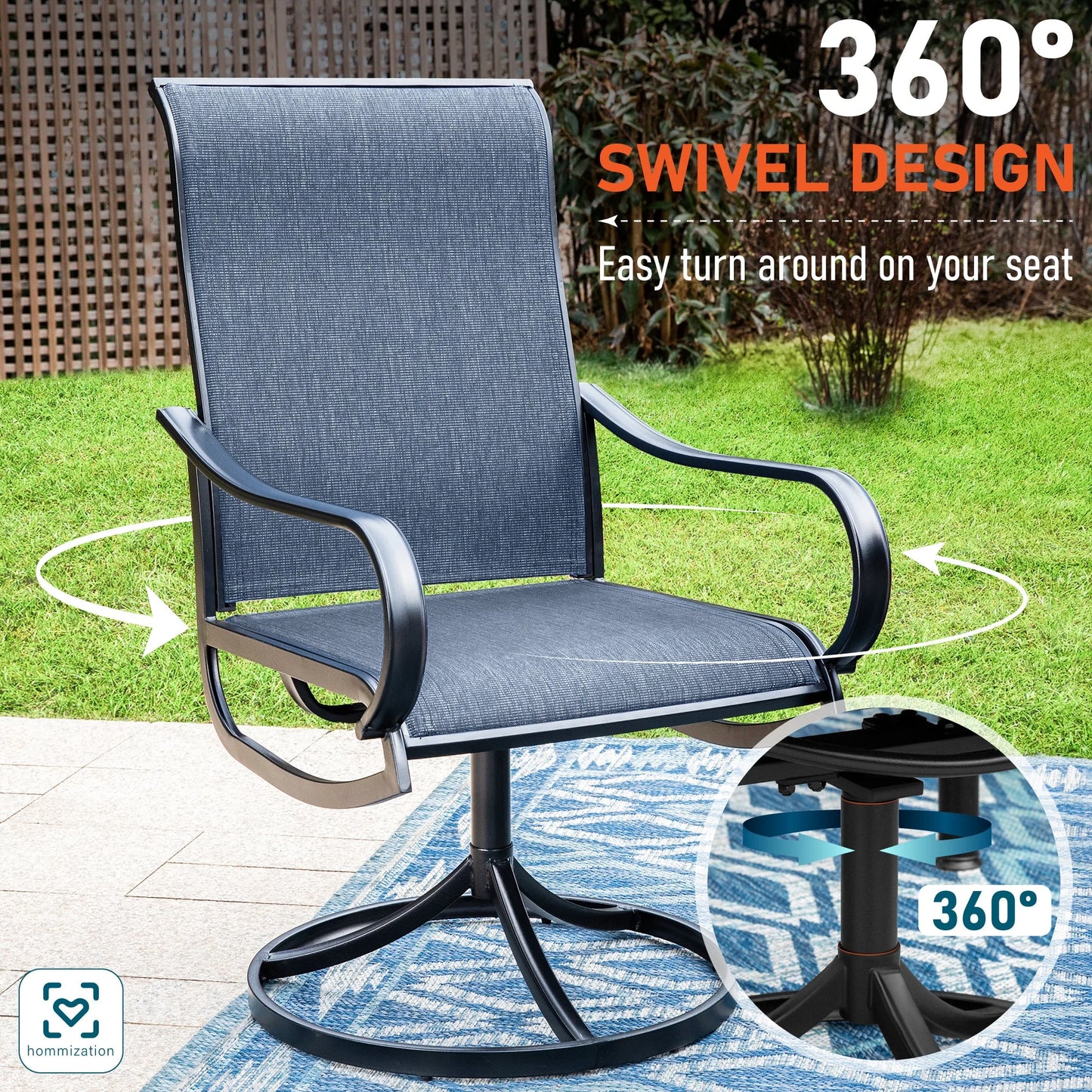 Sophia & William 7 Piece Outdoor Patio Dining Set Highback Textilene Chairs and Metal Table Furniture Set for 6, Blue