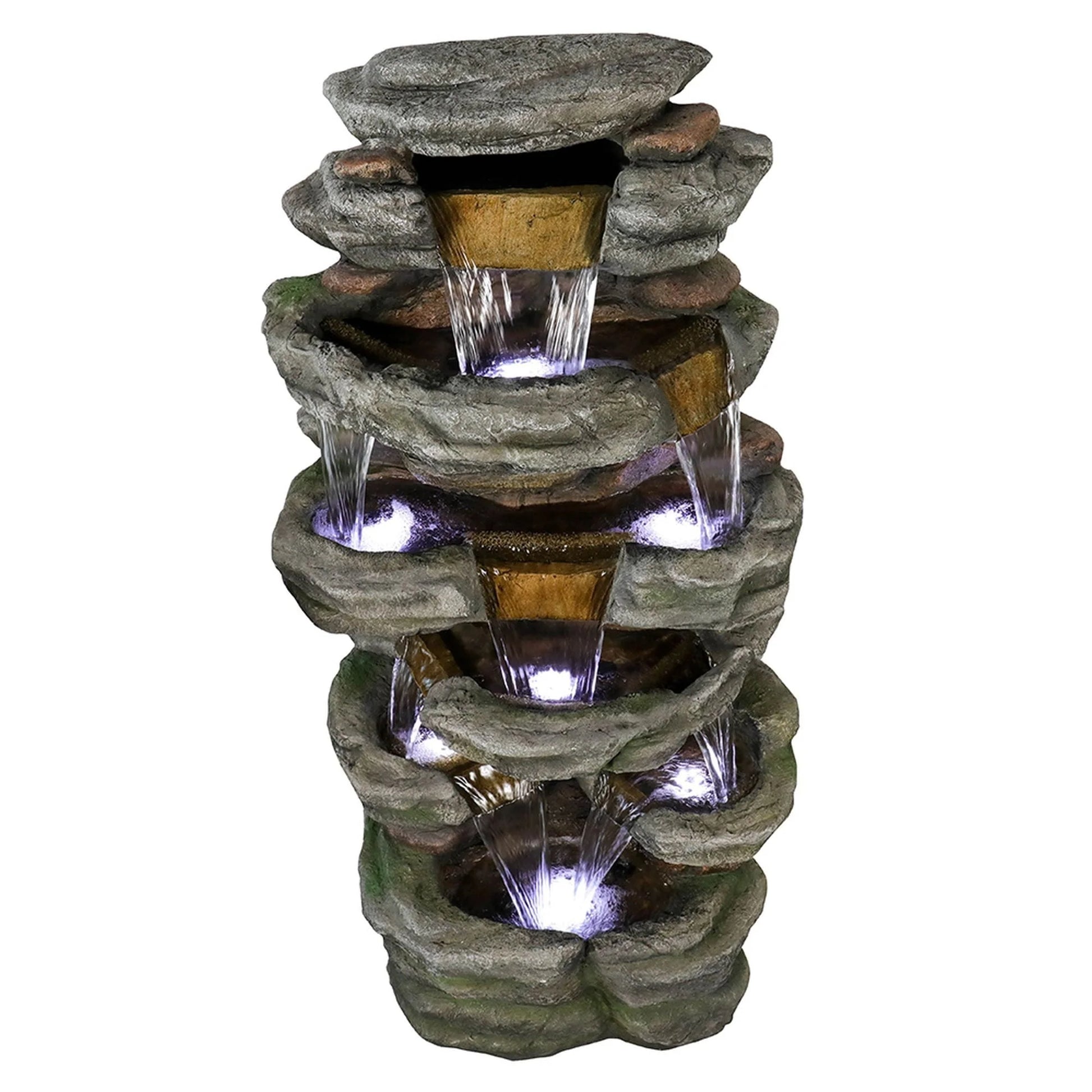 Willwolfer Rockery Outdoor Floor Water Fountain with Light LED 47.2" High Cascading Waterall for Yard Garden Patio Deck Home