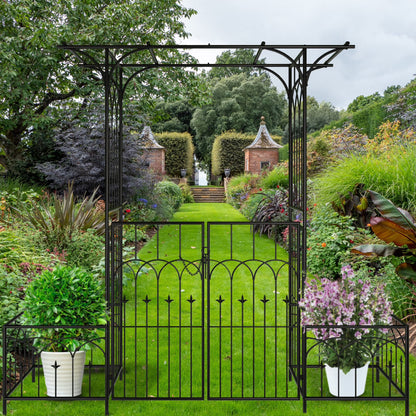 Dextrus Metal Garden Trellis with Gate and Built-in Planter Box, Perfect for Outdoor Climbing Plants, Wedding Ceremonies for Ceremony, Enhancing Your Lawn, Patio, and Backyard