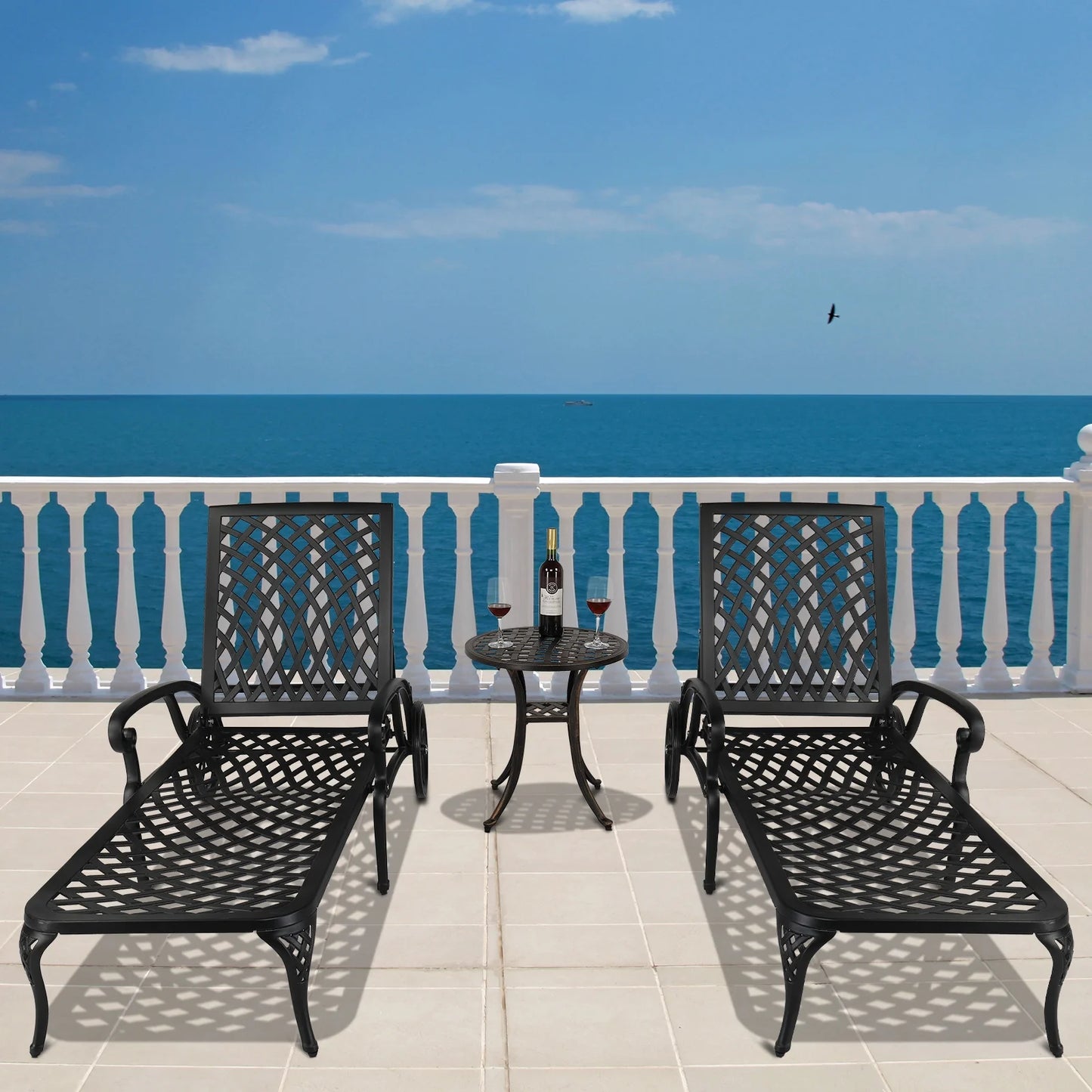 Zimtown Cast Aluminum Lounge Chair Adjustable Patio Recliner, Patio Chaise Chair, Heavy Duty Lying Bed for Garden, Poolside, Yard, Lawn, Black