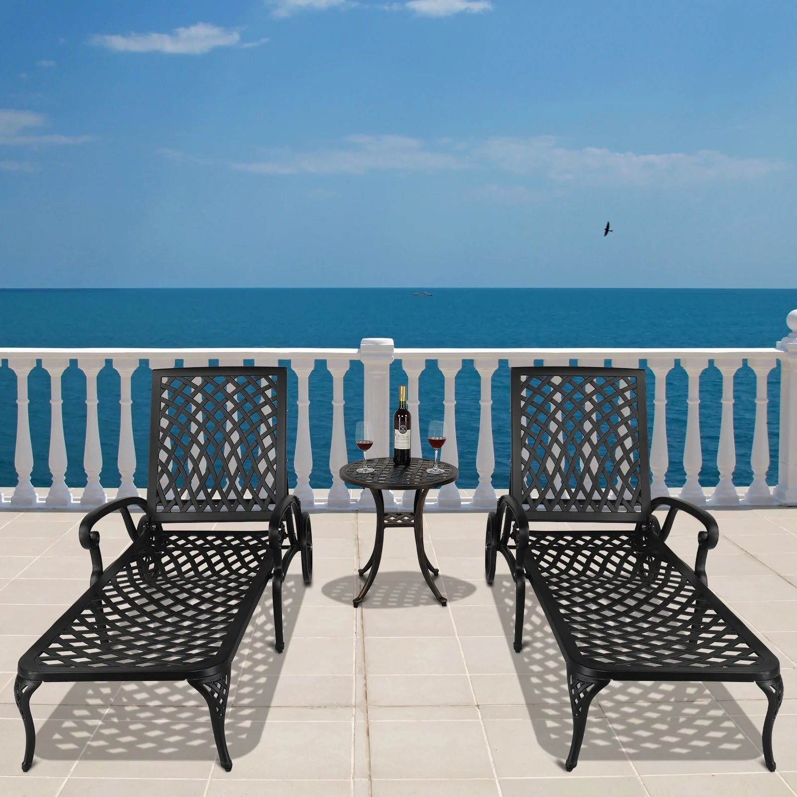 Zimtown Cast Aluminum Lounge Chair Adjustable Patio Recliner, Patio Chaise Chair, Heavy Duty Lying Bed for Garden, Poolside, Yard, Lawn, Black
