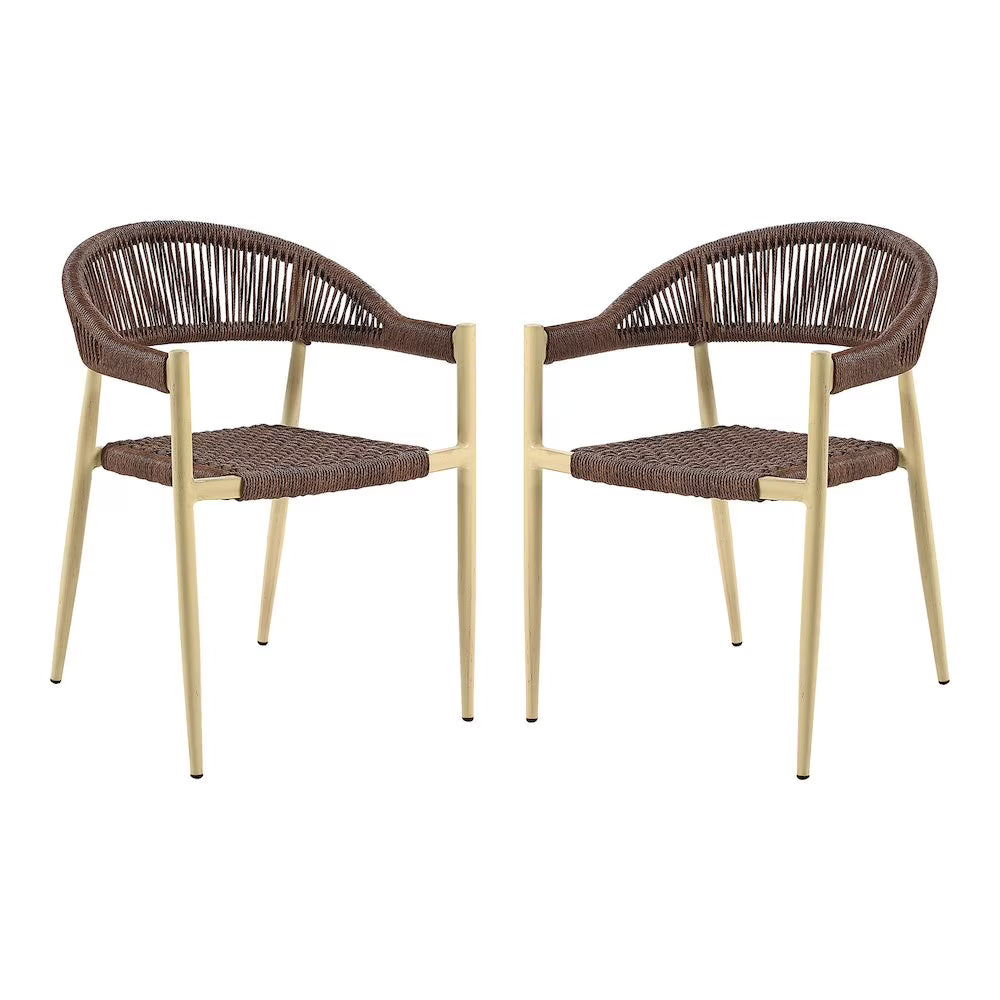 Furniture of America Clark Aluminum Patio Dining Chair in Natural (Set of 2)