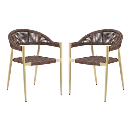 Furniture of America Clark Aluminum Patio Dining Chair in Natural (Set of 2)