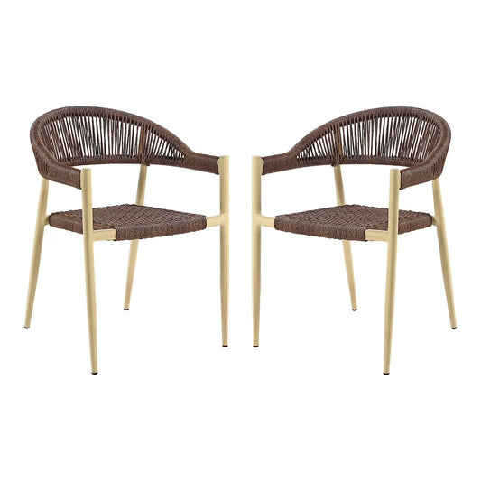 Furniture of America Clark Aluminum Patio Dining Chair in Natural (Set of 2)