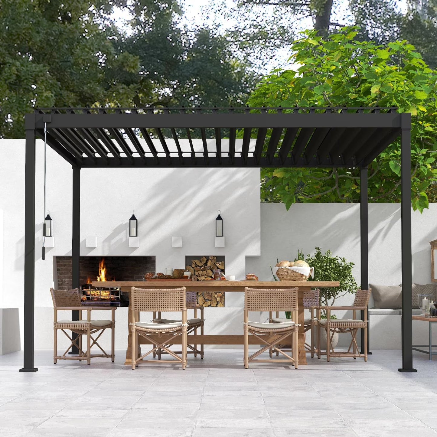 Mirador 10'x 10' Outdoor Pergola, 80S Steel Frame w/Adjustable Louvers Roof for Garden, Patio, Backyard, Dark Gray