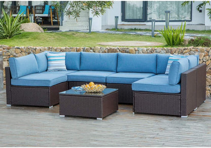 COSIEST 7-Piece 6-Seats Outdoor Brown Wicker Patio Sectional Sofa Set with Coffee Table