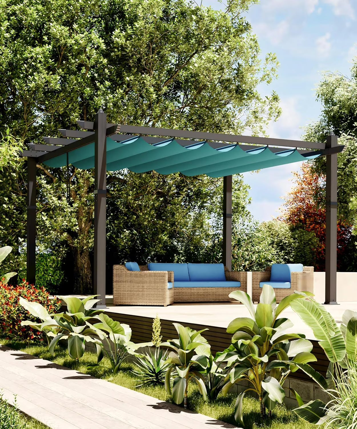 Outdoor Pergola with Adjustable Roof,Modern Metal Patio Aluminum Pergola,Reinforced Frame Outdoor Shelter with Sun Shade Canopy,Shade Cover for Garden,Backyard and Deck
