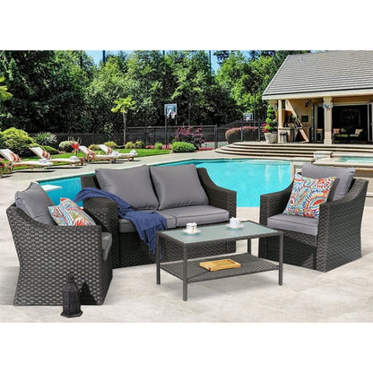 CozyHom 5 Pcs Outdoor Patio Wicker Furniture Sofa Set Clearance Sectional Conversation Couch Chair Sofa Set With Coffee Table, Grey
