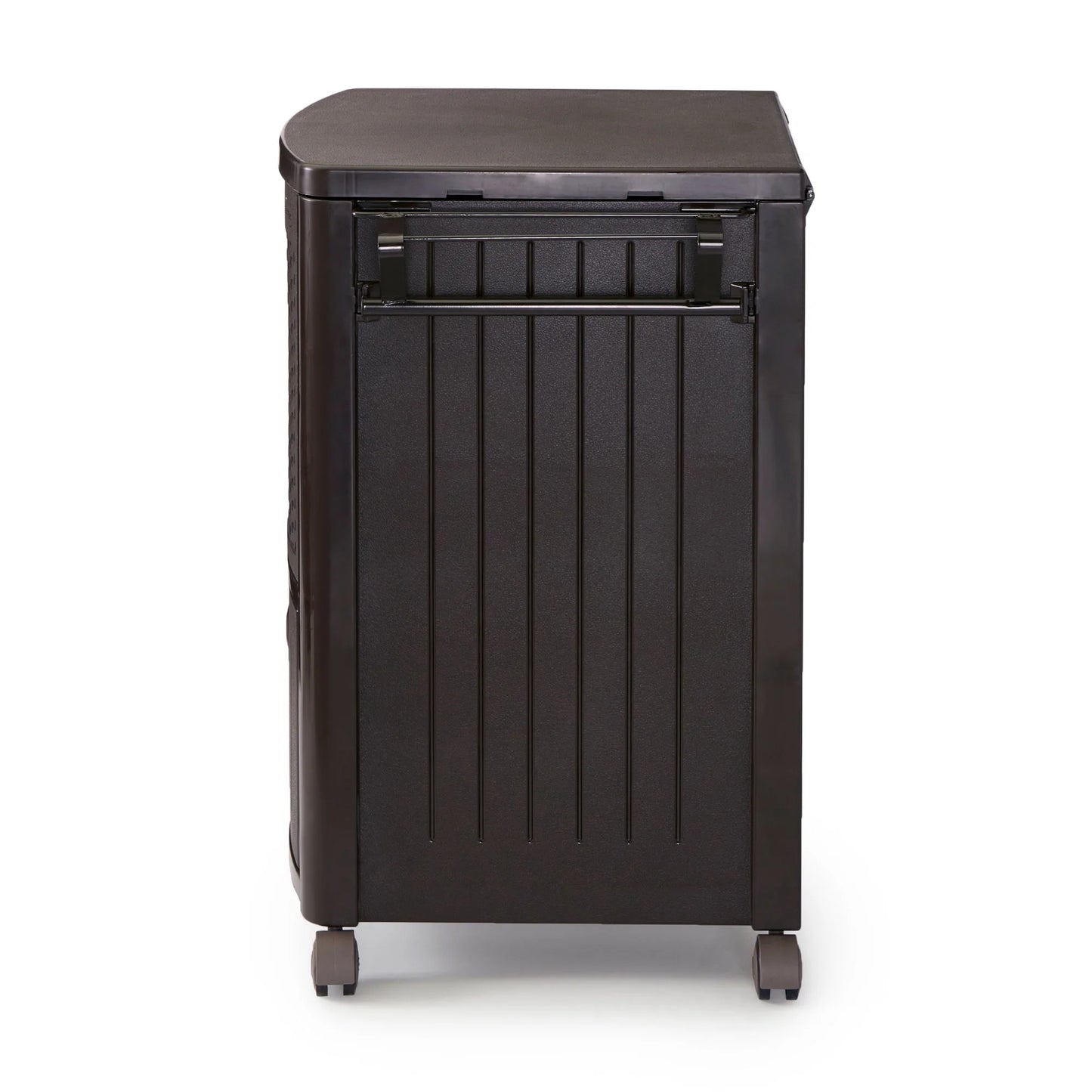 Suncast 77 Quart Patio Cooler w/Cabinet and Basket w/Wicker Trash Hideaway