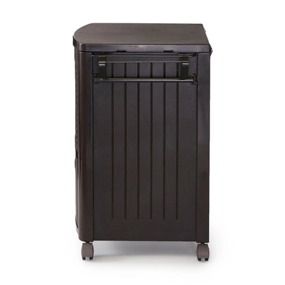 Suncast 77 Quart Patio Cooler w/Cabinet and Basket w/Wicker Trash Hideaway