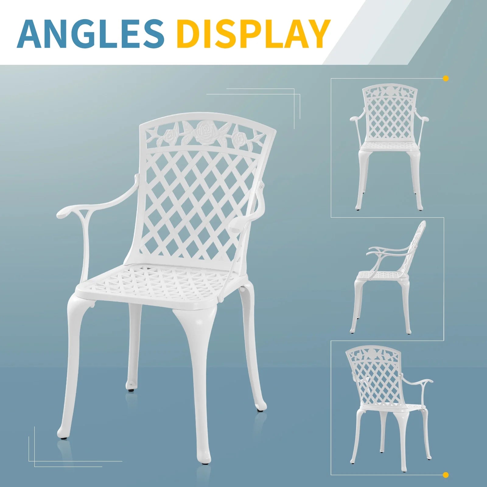 Withniture Cast Aluminum Patio Furniture Outdoor Chairs Patio Bistro Chair Set of 2 with Armrest, Metal Chair for Garden, White
