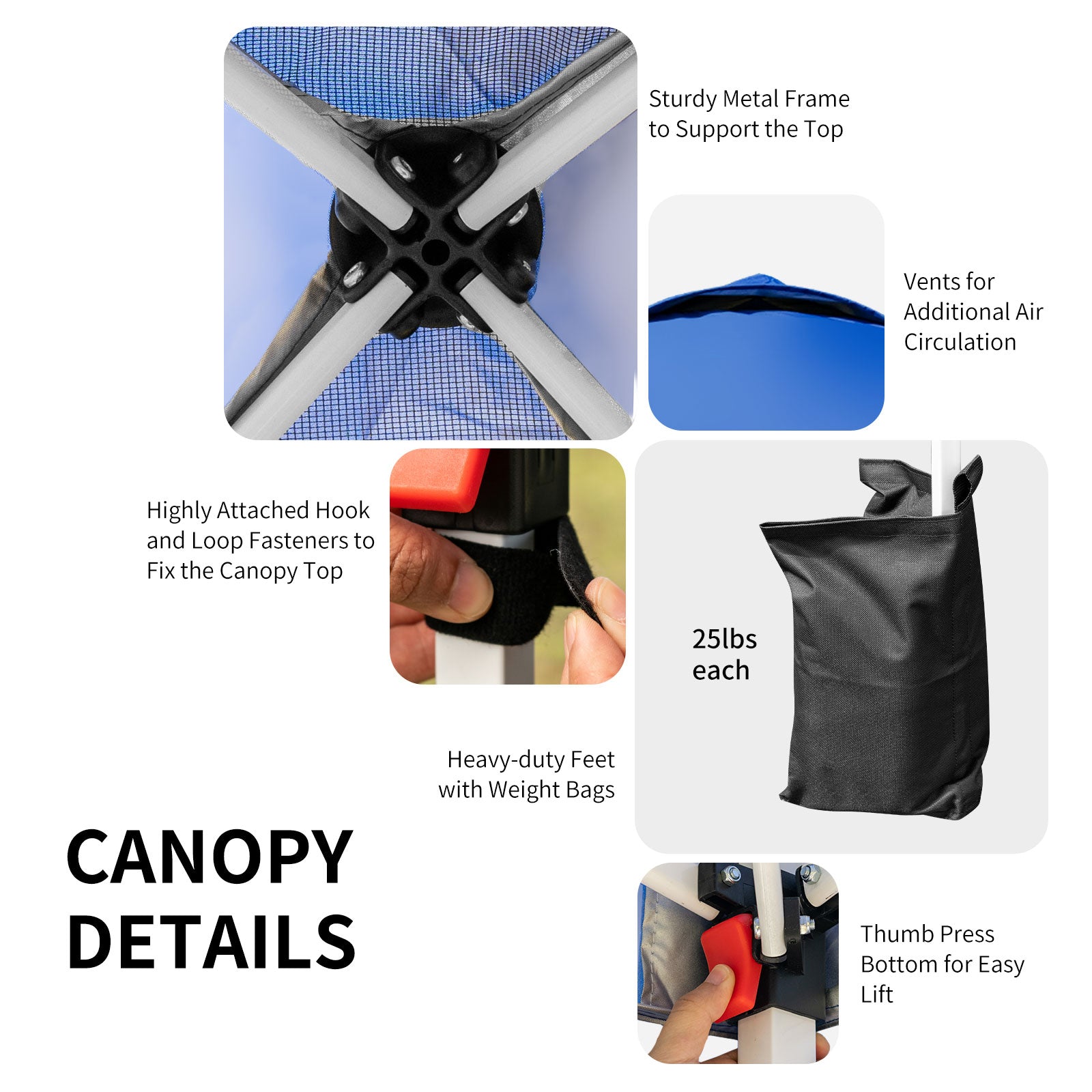 Patiojoy 6.6 x 6.6 Pop-up Canopy Tent Outdoor Camping Sun Shelter w/Portable Roller Bag & 4 Weight Bags Blue
