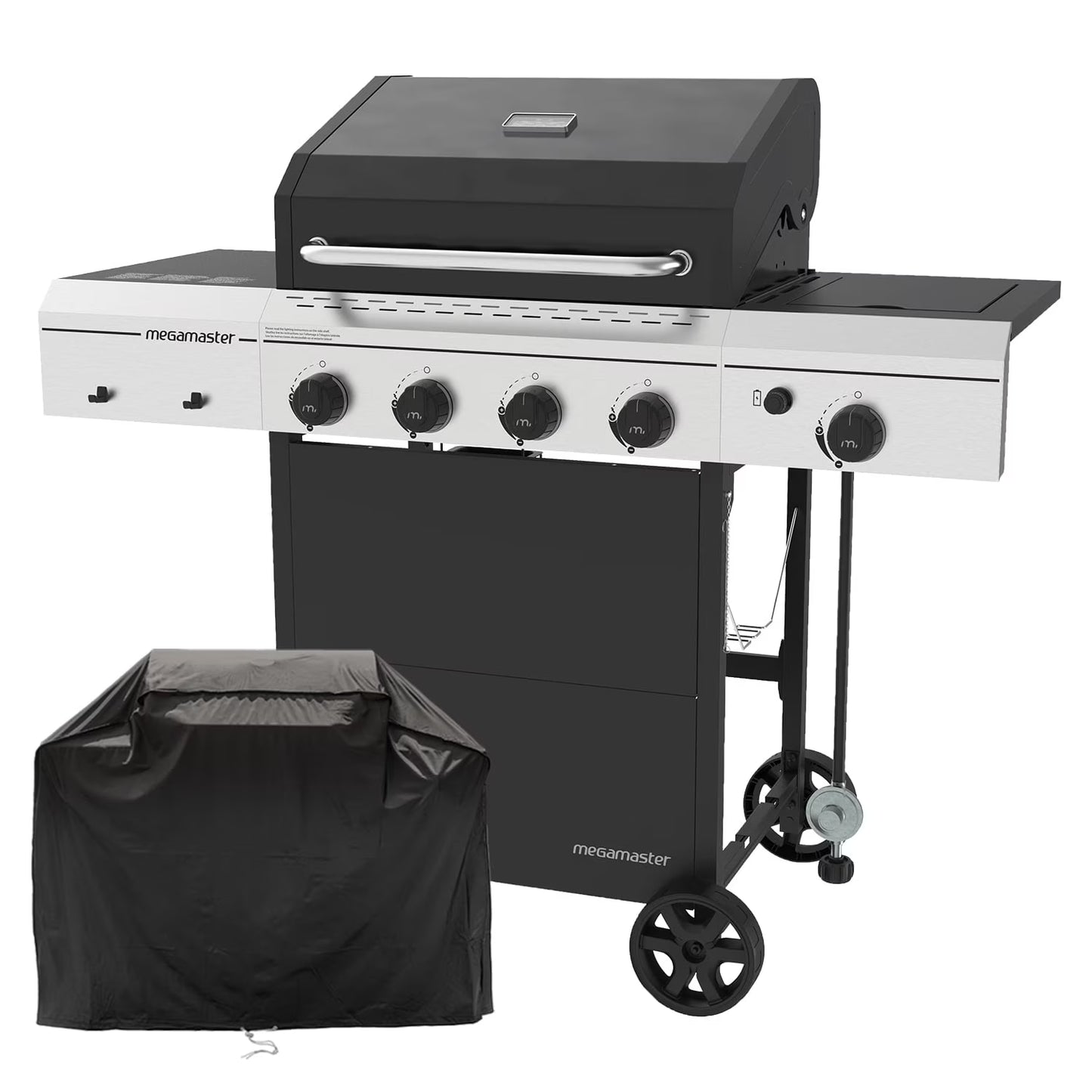 Megamaster Deluxe 2-Burner Gas Grill with Foldable Side Tables, 418 SQ In Cooking Space, 28000 BTUs, Stainless Steel Lid, Propane BBQ Grill for Outdoor Cooking, Patios, Backyards and More -720-0864MA