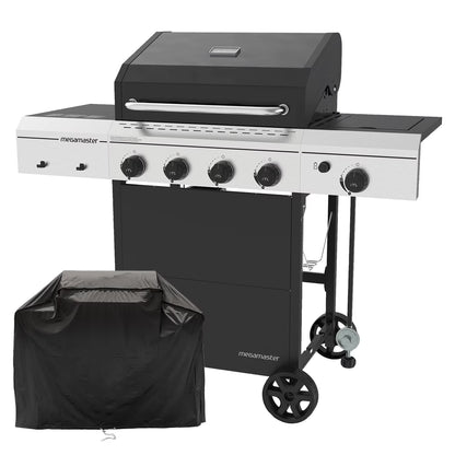 Megamaster Deluxe 2-Burner Gas Grill with Foldable Side Tables, 418 SQ In Cooking Space, 28000 BTUs, Stainless Steel Lid, Propane BBQ Grill for Outdoor Cooking, Patios, Backyards and More -720-0864MA