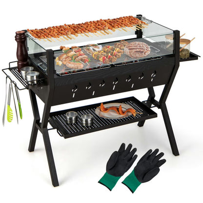 Topcobe Barbecue Charcoal Grills with Wind Guard Seasoning Racks, Cooking Space for Backyard, Patio and Parties-Black