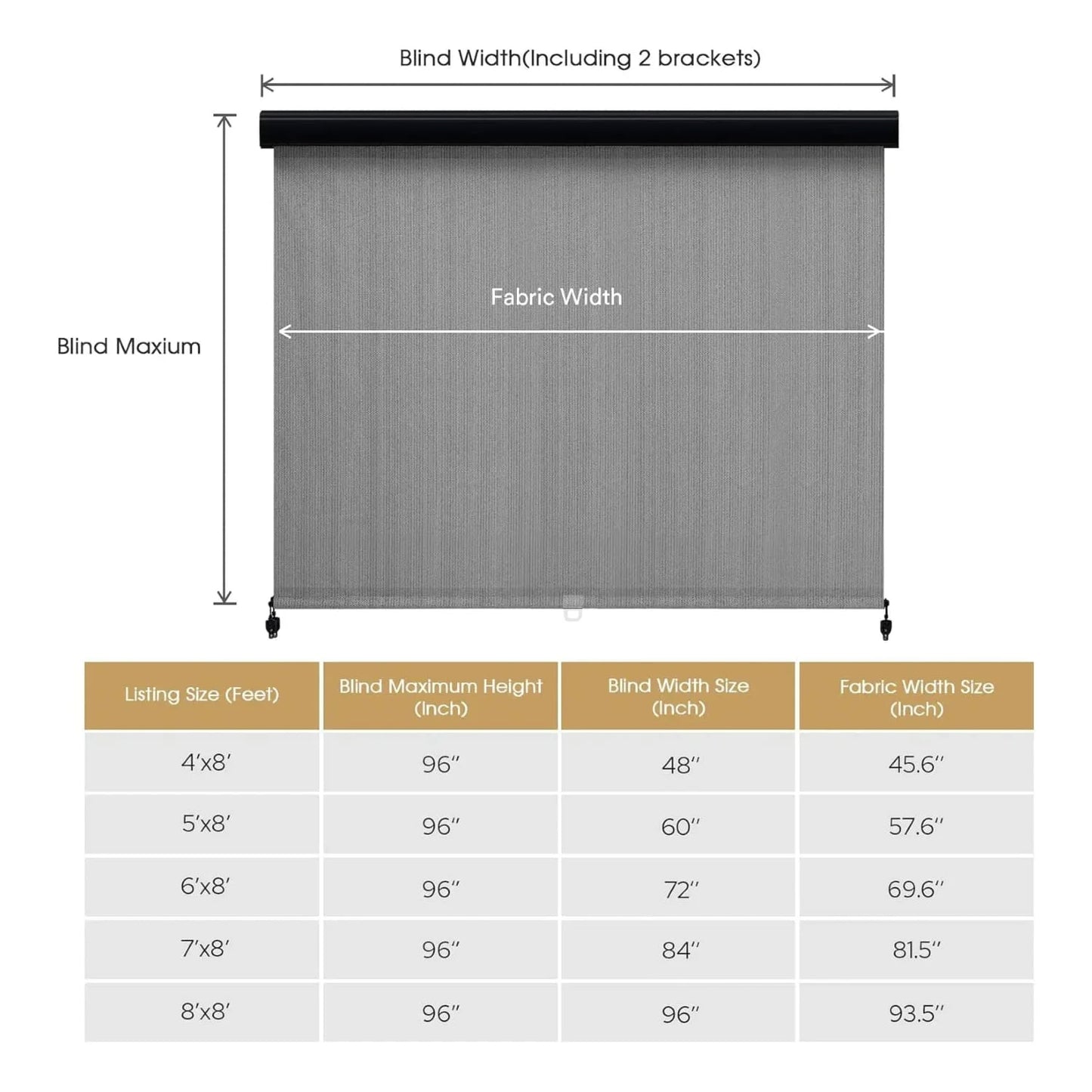 Vicllax Outdoor Patio Blinds Sun Shades Spring Roller Shade with Valance for Patio, Gray, 8'Wx8'H