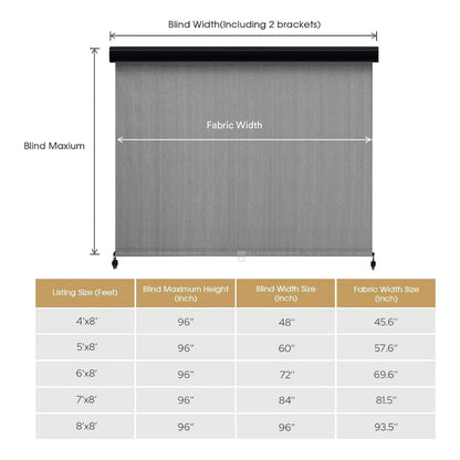 Vicllax Outdoor Patio Blinds Sun Shades Spring Roller Shade with Valance for Patio, Gray, 8'Wx8'H