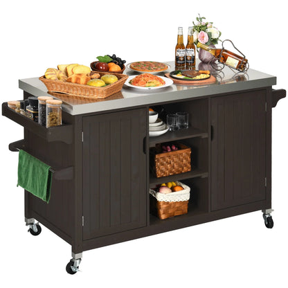 Dextrus XL Solid Wood Outdoor Storage Cabinet - Versatile Movable Outdoor Grill Cart with Stainless Steel Top, Spice Rack, and Side Handle, BBQ Patio Table, Outdoor Small Kitchen Table