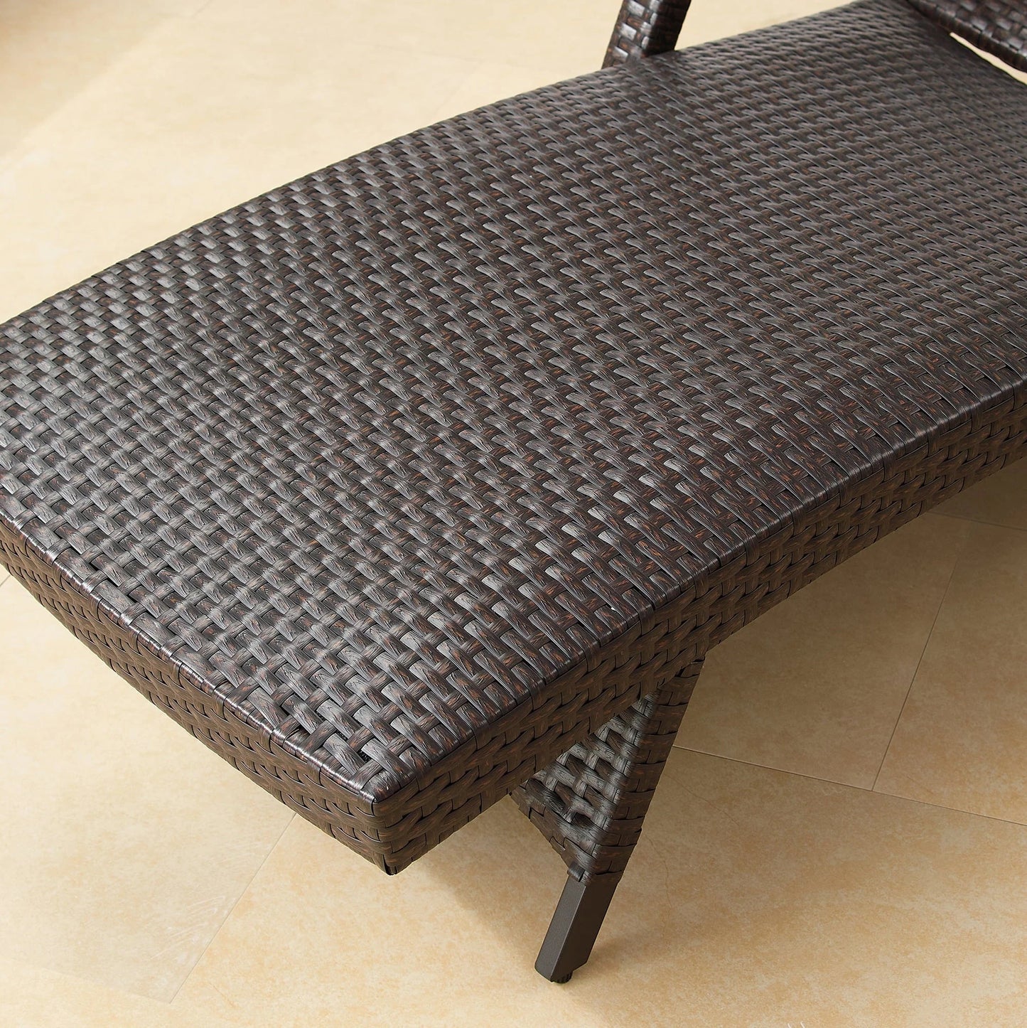 Ulax Furniture Outdoor Woven Padded 2 Pieces Aluminum Chaise Lounge Chairs Patio Armed Lounger Adjustable Chair with Wheels and Quick Dry Foam(Dark Brown)