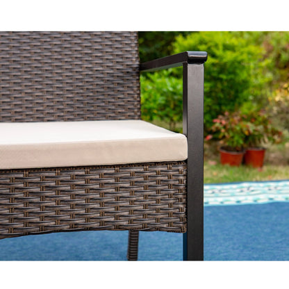 MF Studio 7-Piece Outdoor Patio Dining Set with 6 PCS Rattan Cushioned Armchairs& 1 PC Rectangle Table, Dark Brown