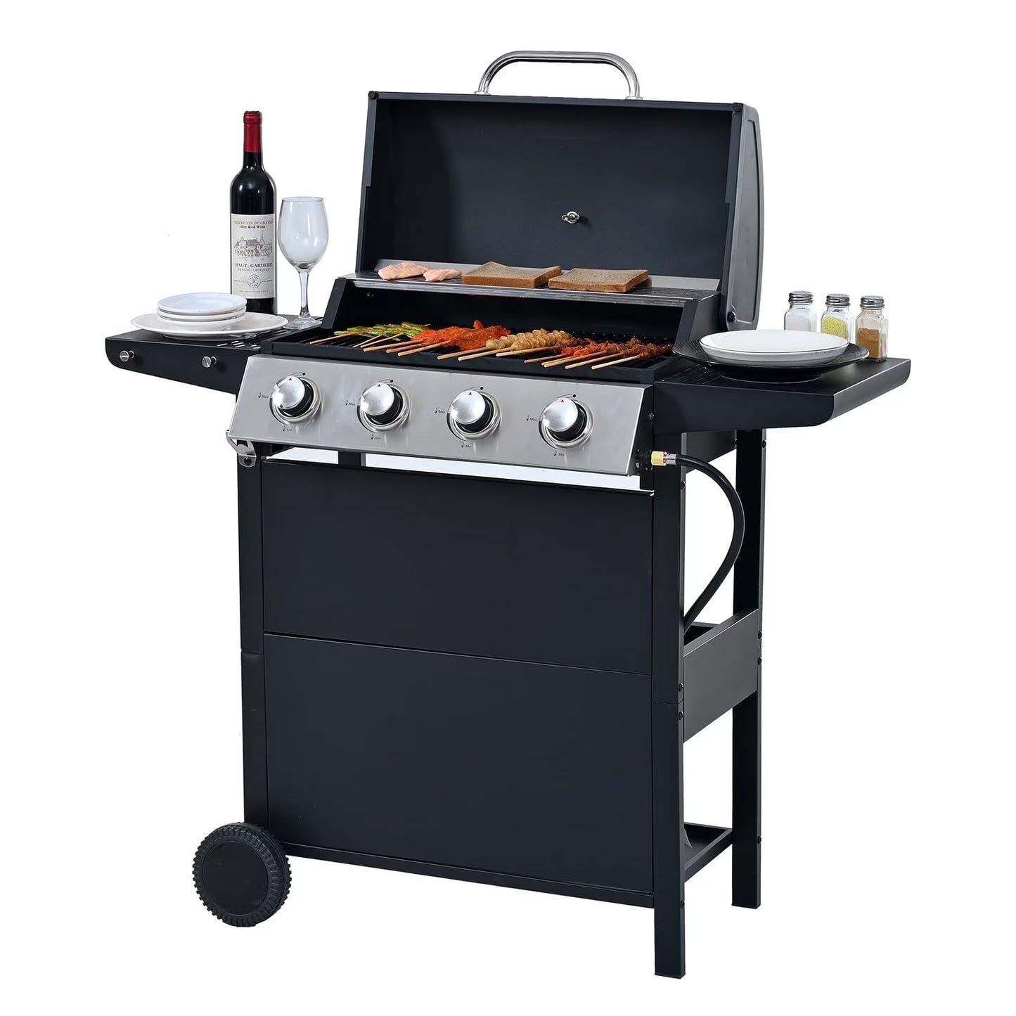 MEWANG 3-Burner Propane Gas Grill, 26000 BTU Stainless BBQ for Patio Garden | Outdoor Grill with Foldable Shelves