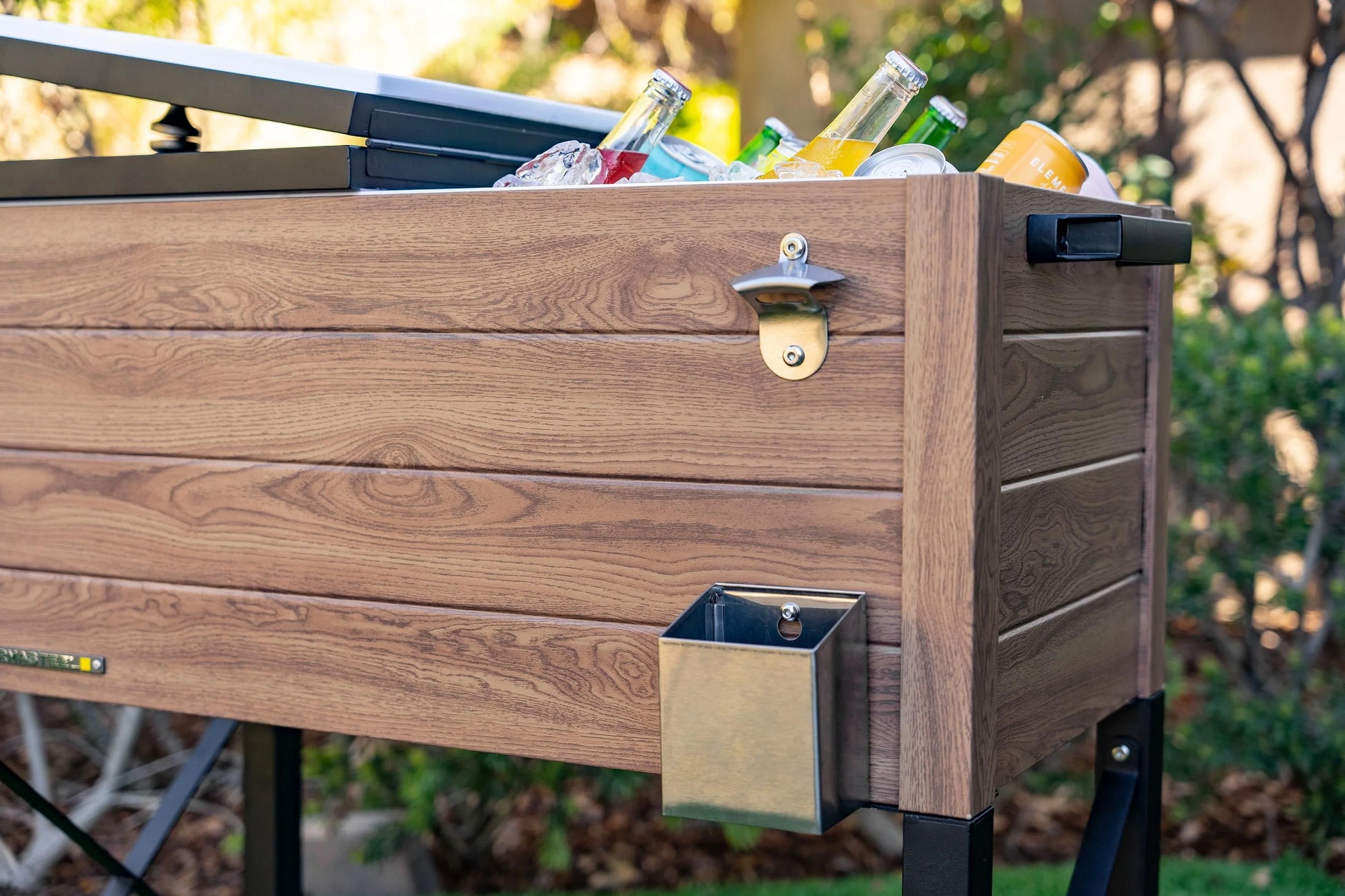 Permasteel 80-Qt Oak Wood Style Patio Cooler with Wicker Bottom