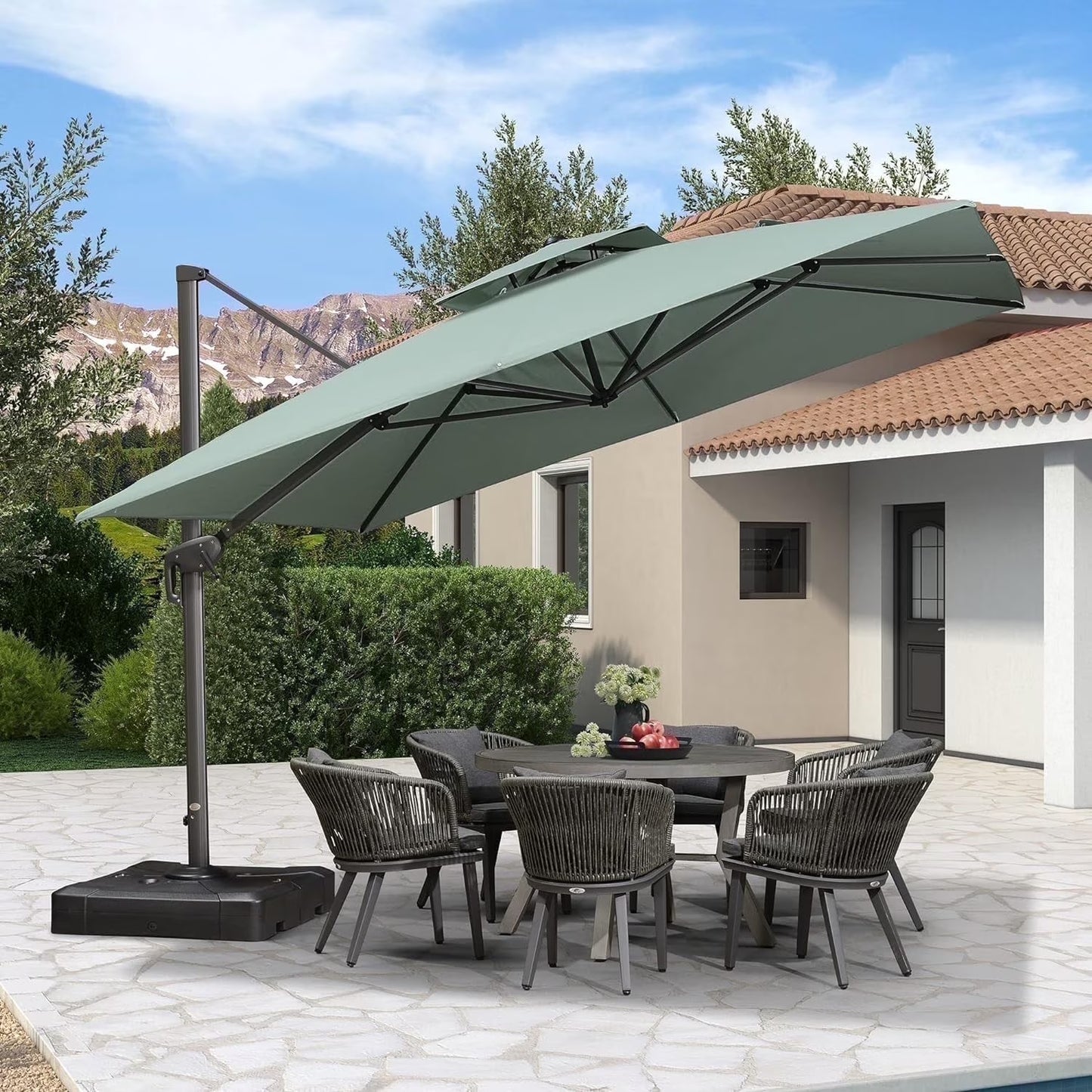 PURPLE LEAF Outdoor Cantilever Umbrella 10' X 13' Rectangle Umbrella Large Patio Umbrella Windproof Heavy Duty Hanging Offset Umbrella for Garden Outdoor Pool, Dark Grey