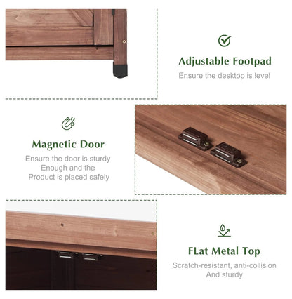 Outdoor Potting Bench with Storage Cabinet and Metal Top, Wood Workstation for Outdoor Patio, Garden