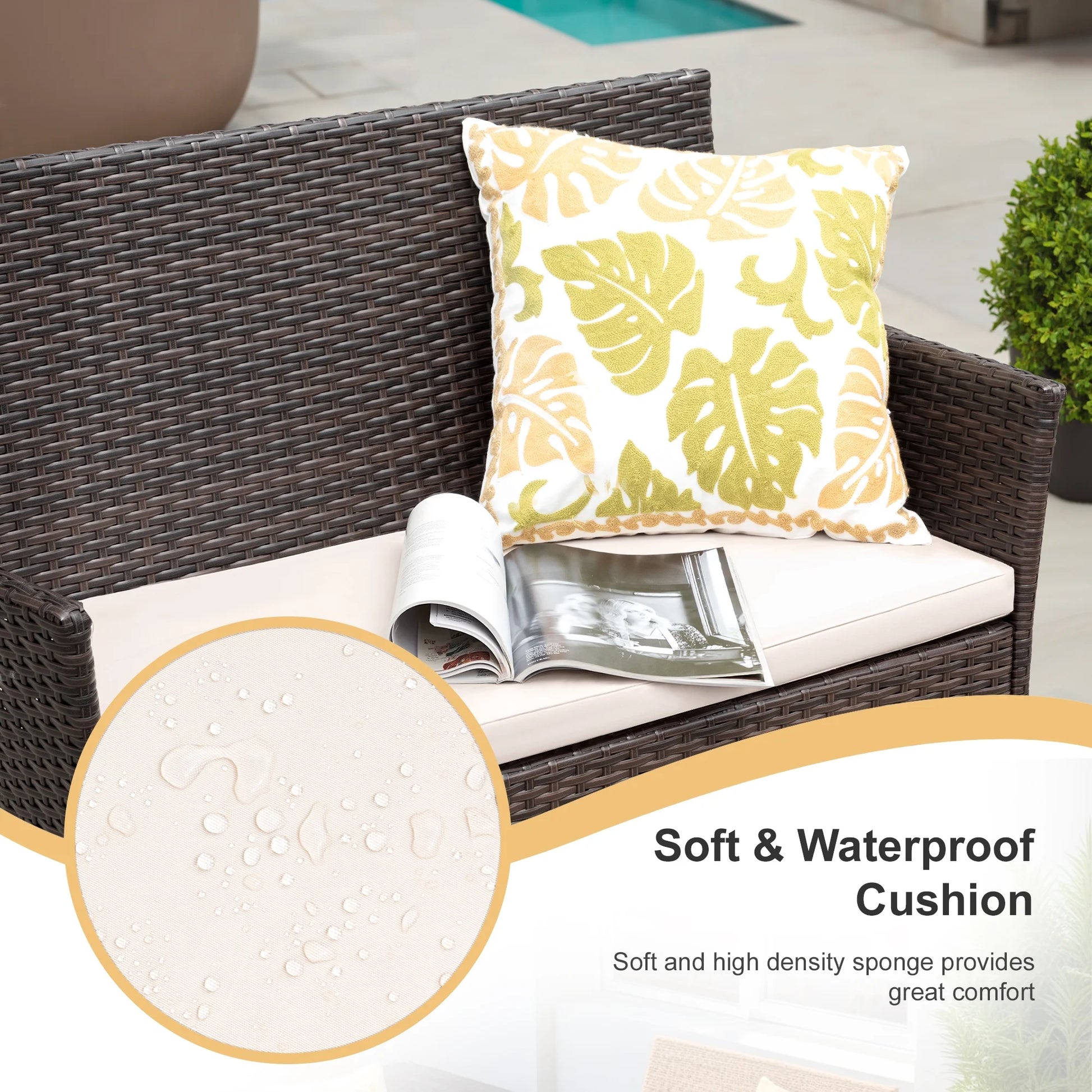Lacoo 4 Pieces Patio Conversation Set Outdoor PE Rattan Wicker Chairs Set and Table, Brown