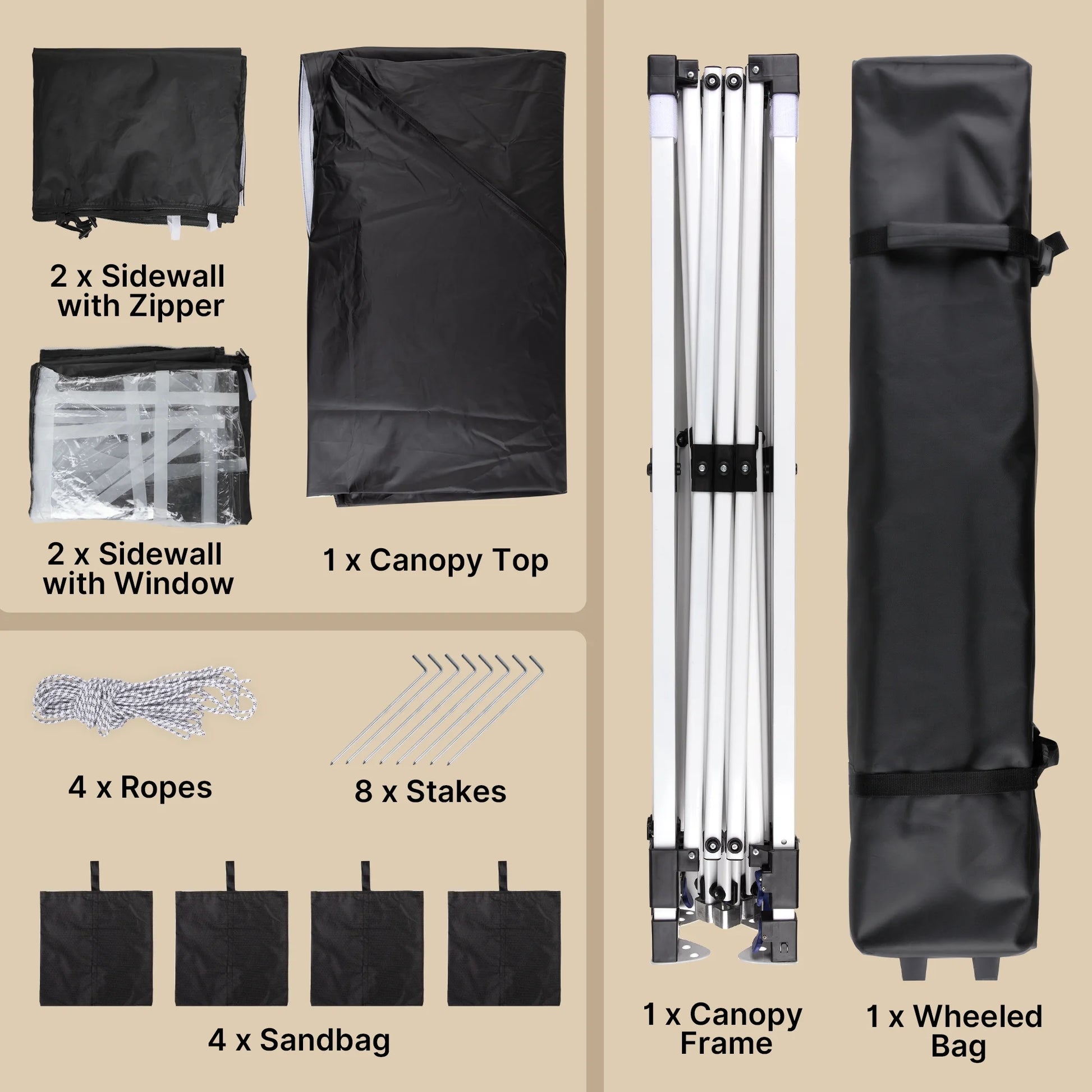 10'x10' Pop-up Canopy Tent with 4 Removable Sidewalls Lofka Portable Outdoor Canopy with 4 Sandbags, 8 Stakes & Ropes Perfect for Beach, Party, Patio & Yard Events, Black