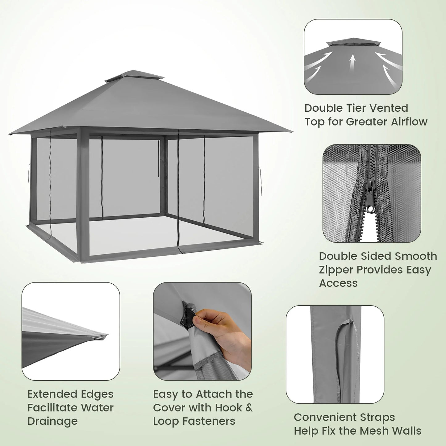Gymax Outdoor Patio 13' x13' Pop Up Canopy Tent UV50+ Adjust Sun Protection w/Mesh Sidewall Grey