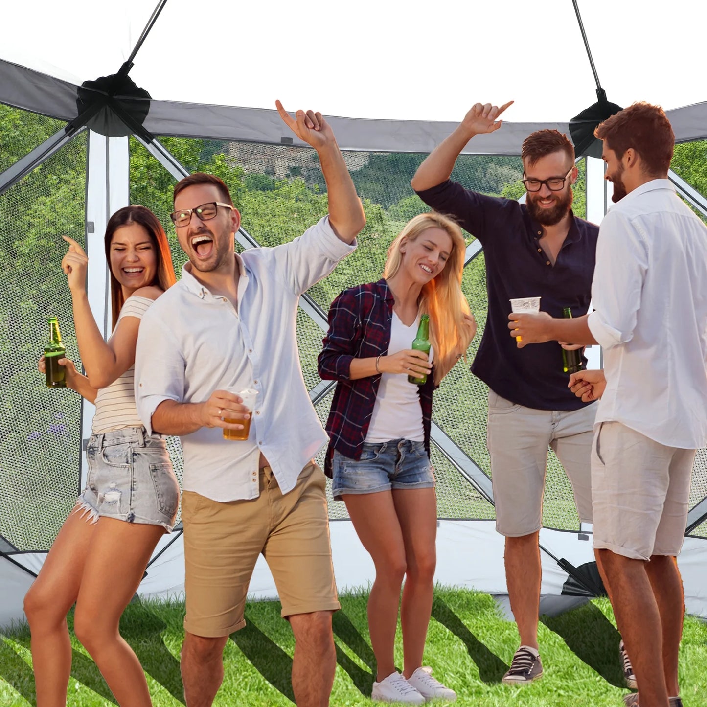 12'x12' Outdoor Pop-Up Canopy Tent - Dark Gray UV & Waterproof Gazebo with Mesh Sidewalls for Camping, Patio, Backyard - Easy 60-Sec Setup