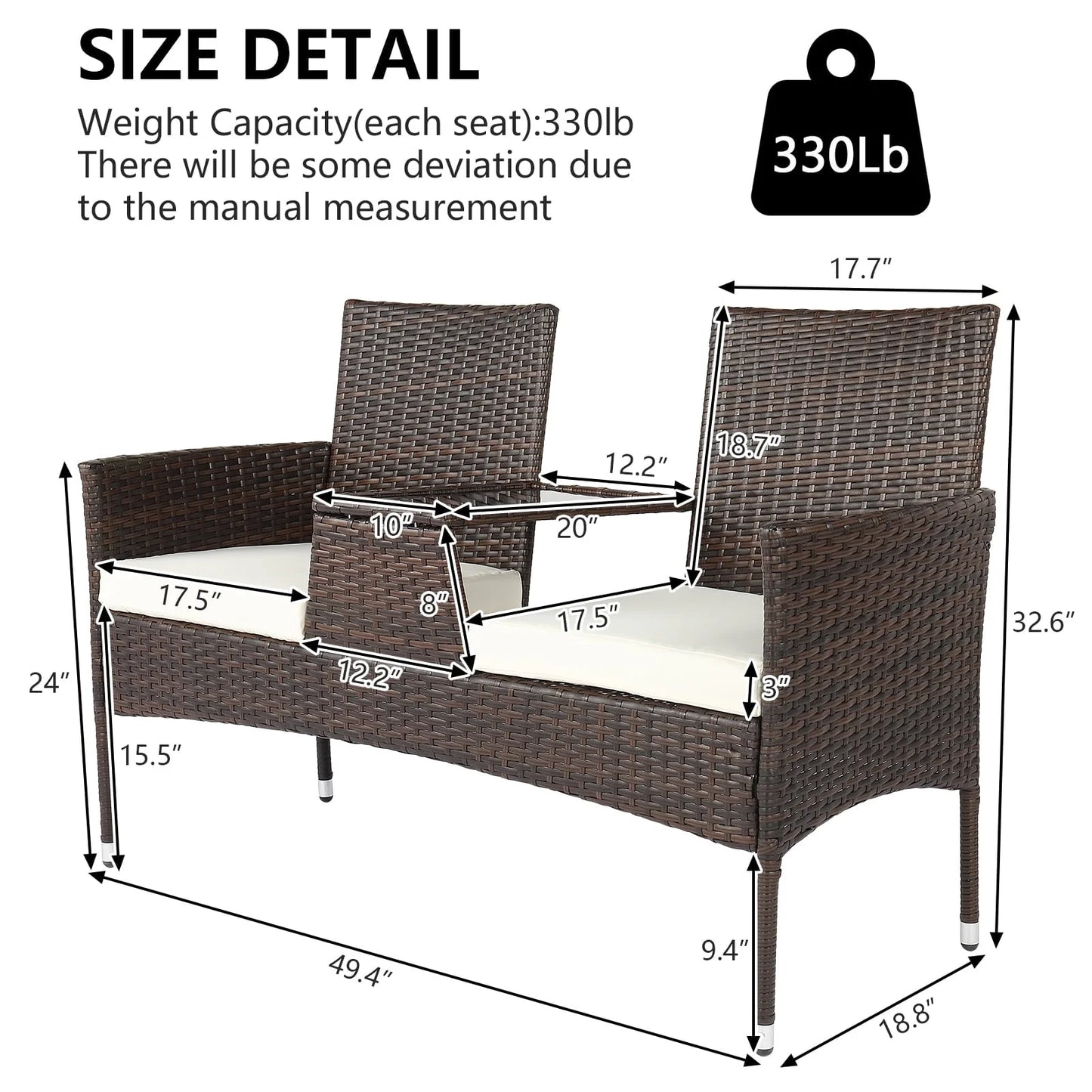 UBesGoo Patio Rattan Loveseat Table Chairs Chat Set with Waterproof Cushion, Outdoor Furniture, Wicker Conversation Set