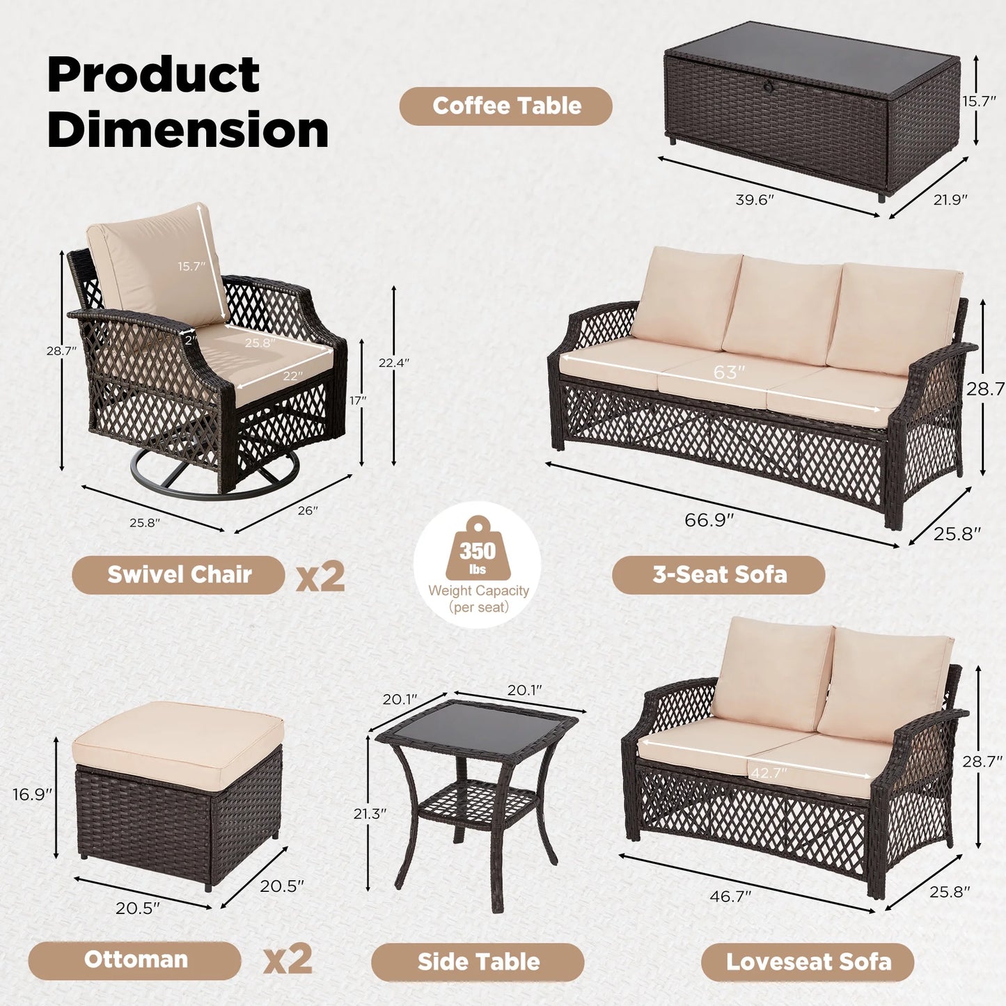 Vicluke 8 Piece Patio Furniture Set, Wicker Outdoor Conversation Sofa Set with Swivel Chairs, 2 Ottomans, Storage Coffee Table, Rattan Outdoor Sectional for Deck Backyard Porch 9 Seats, Khaki)