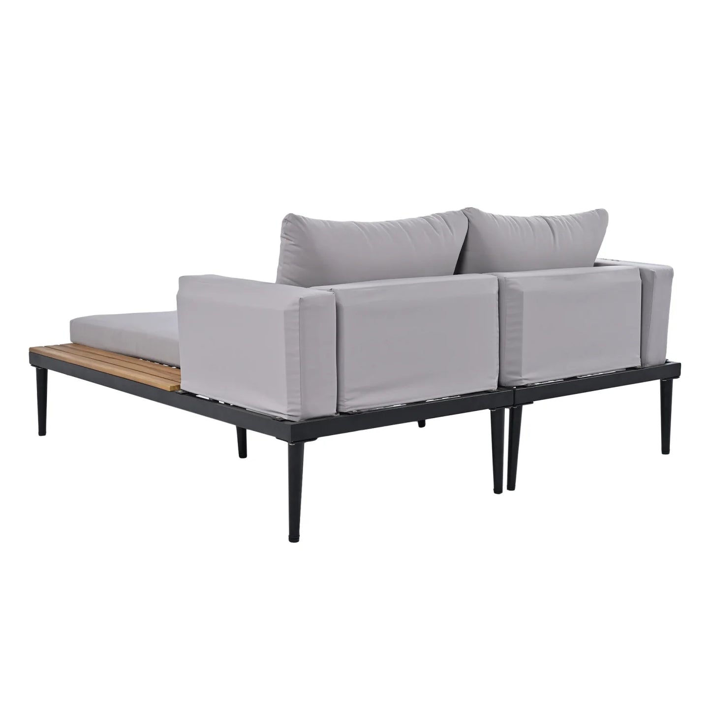Harper & Bright Designs Patio Outdoor Metal Daybed for 2, All Weather Outdoor Chaise Lounges Reclining Chairs with Wood Topped Side Spaces for Drinks for Poolside Balcony Deck, Gray