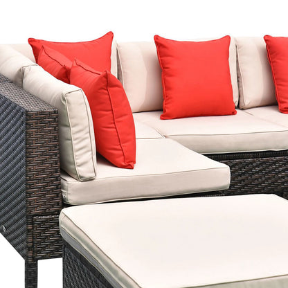 Outsunny 9 Piece Patio Furniture Set, PE Rattan Sofa & Table, Sand