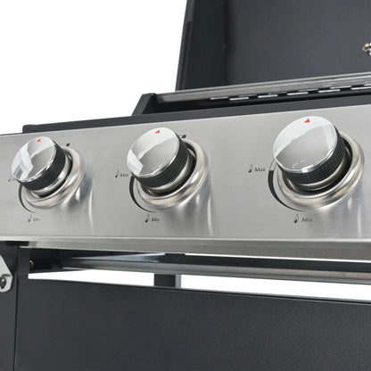 3 Burners BBQ Propane Gas Grill Side Burner & Thermometer, Stainless Steel 25,650 BTU Output Stainless Steel Grill for Patio Garden Barbecue Two Shelves (3-Burners Grill)