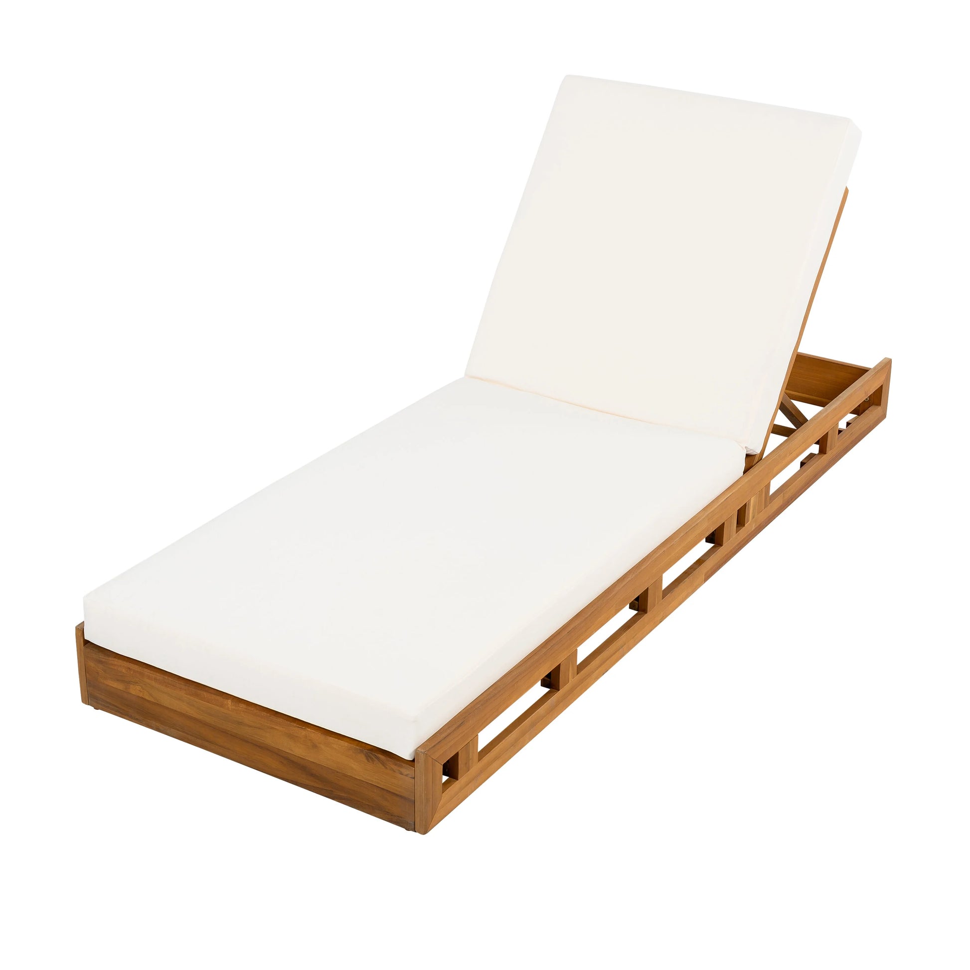 Patio Seating LOUNGE CHAISE SET, ACACIA WOOD WITH WATER-RESISTANT LOUNGE CUSHIONS (CREAM & 4 INCH THICK) - MATCHING DARK GREY VERSION AVAILABLE,Outdoor Seating