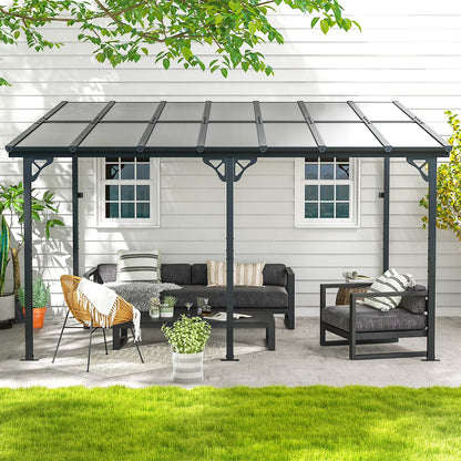 JolyDale 10?x 14? Hardtop Gazebo, Outdoor Wall-mounted Pergola for Garden, Patio, Backyard, Gray
