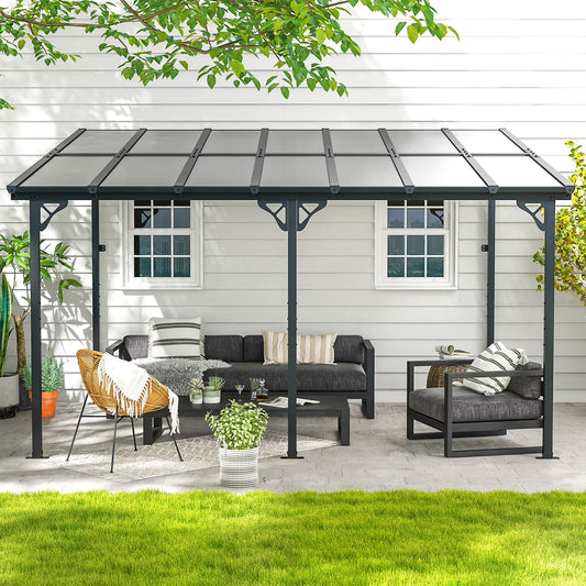 JolyDale 10?x 14? Hardtop Gazebo, Outdoor Wall-mounted Pergola for Garden, Patio, Backyard, Gray