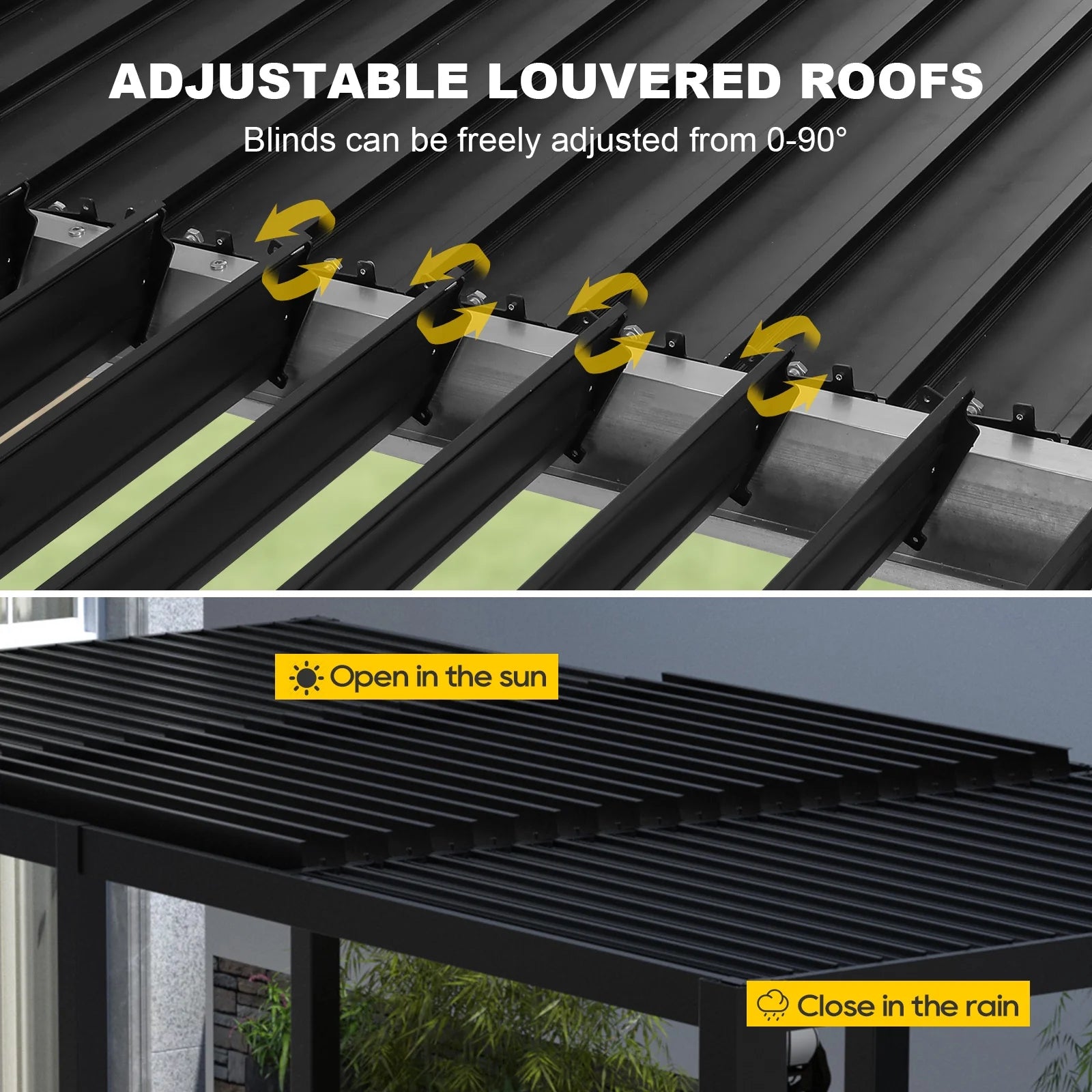 Outdoor Louvered Pergola, Aluminum Outdoor Louvered Pergola Patio with Adjustable Roof for Outdoor Deck,3*6FT,Black