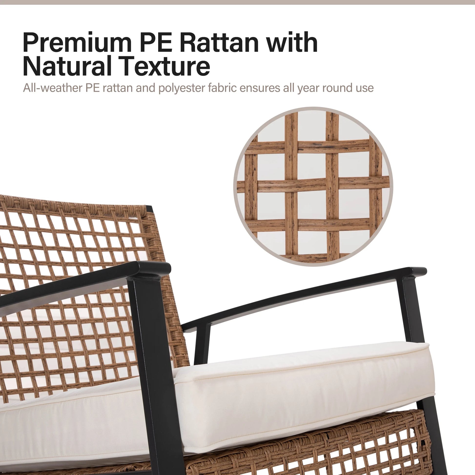 LAUSAINT HOME Outdoor Rocking Chair, Patio PE Rattan Chair with Beige Cushions