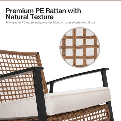 LAUSAINT HOME Outdoor Rocking Chair, Patio PE Rattan Chair with Beige Cushions