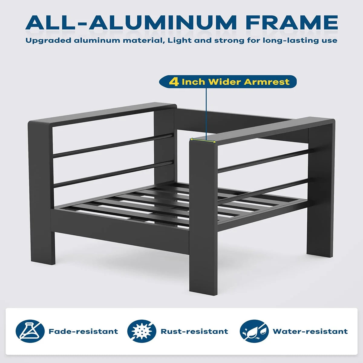 Ataucjin 5 Pieces Aluminum Patio Furniture Set, Outdoor Sectional Conversation Set Sectional Sofa with 4" Armrest & 5" Thick Cushions & Coffee Tableship in 4 boxes